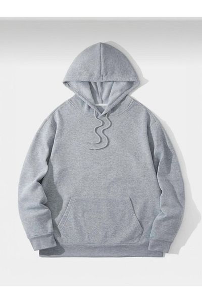 BLYDE LAYY Women's 3 Thread Gray Oversize Hooded Plain Unprinted Sweatshirt