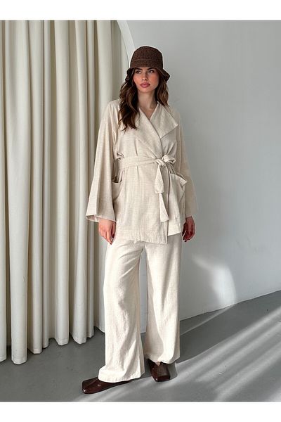 Laluvia Set pantaloni jachetă din in natural Romina - 8447