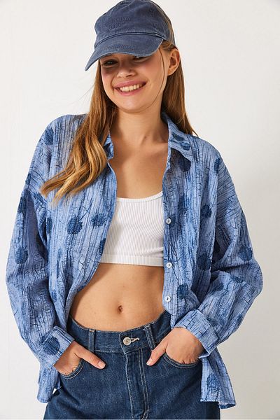Bianco Lucci Γυναικείο πουκάμισο με στάμπα ώμου Oversize 60398 60271063