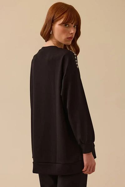 SEÇİL Women's Black Round Neck Stone Embroidered Sweatshirt