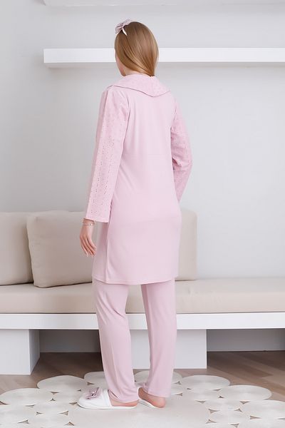 ERDENİZ TEKSTİL Maternity & Pregnant Dressing Gown and Pajama Set / Shawl Collar Buttoned Front Maternity Set