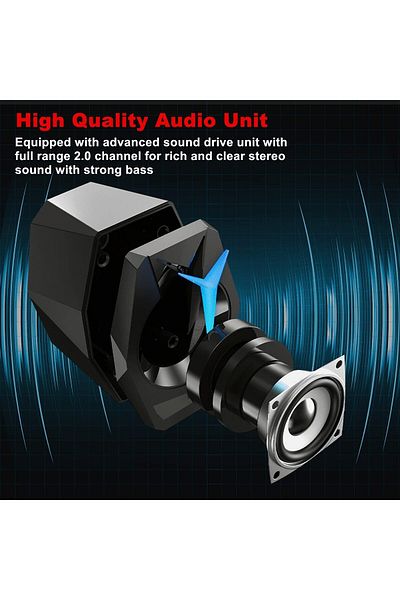 COOYA Computer Speakers, 2.0 Channels USB Powered 3.5mm AUX RGB, 7 Colorful LED, Stereo Bass Desktop