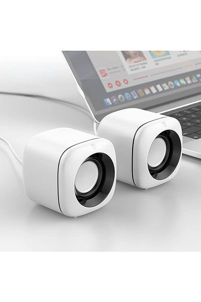 COOYA White USB Computer Speaker, Subwoofer, Wired Music Player Not Bluetooth Speaker