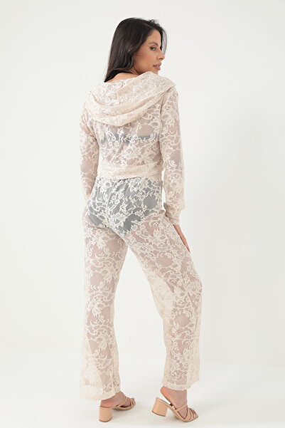 BY PAPI Hooded Lace Suit Beach Dress - Bone Ecru Color