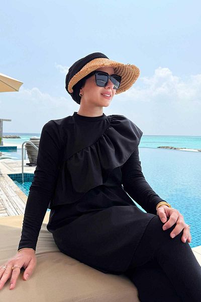 Ka Hijab Adjustable Beige Fringed Straw Visor Hat