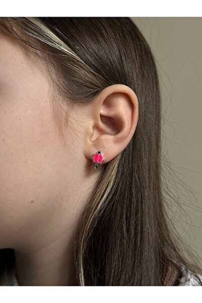 LITTLELUXE Uğurböceği Motifli 925 Ayar Gümüş Kız Çocuk Küpesi, Kız Çocuk Gümüş Küpe, Gümüş Çocuk Küpe