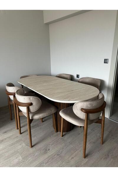 holzwelt Bohem Masa Takımı Ahşap Masa Takımı 6 Kişilik Masa Sandalye Takımı İ...