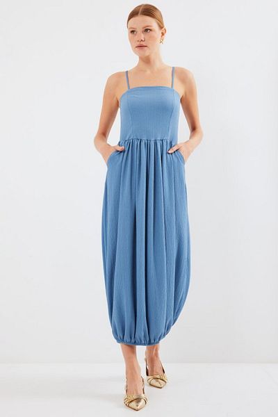 modaserdem 2492 Knitted Salopet Dress with Straps - Indigo