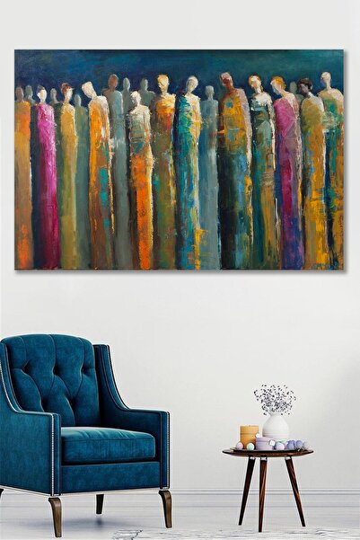 Hediyeler Kapında Mavi Yağlı Boya Görünümlü Silüet Kanvas Tablo 100x140