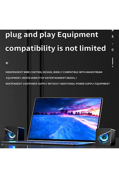 COOYA Computer Speakers, Fashion Wired USB Mini Speaker with Stereo Sound LED Light for PC Monitor Laptop