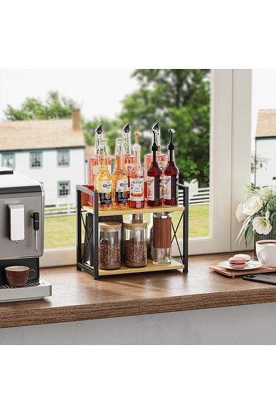 COOYA Bamboo Kitchen Counter Shelf Organizer, 2 Tier Wood Kitchen Spice Rack Organizer