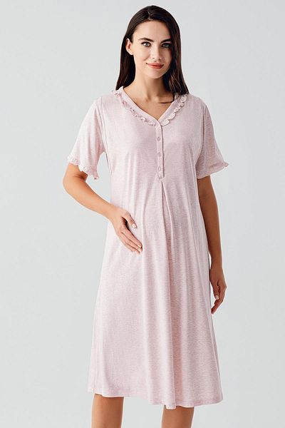 Artış Short Sleeve Buttoned Stretchy Cotton Maternity Nightgown