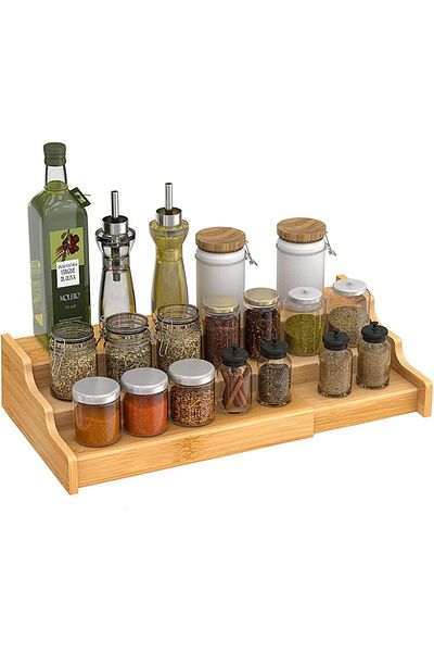 COOYA Bamboo Expandable Spice Rack Organizer 3 Tier Kitchen Organizer for Pantry Cabinet or Countertop Use
