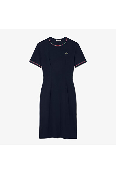 Lacoste Kadın Flare Fit Kısa Kollu Bisiklet Yaka Lacivert Elbise