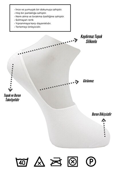 KARDEŞLER ÇORAP Bamboo Women's Ballerina White Socks Seamless Invisible Anti-Slip Heel Silicone Pack of 6