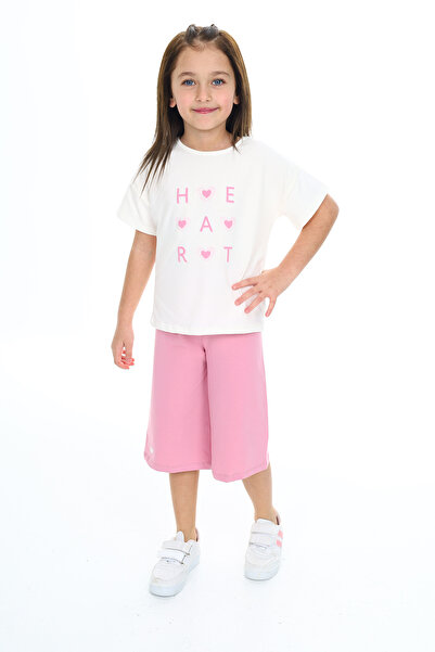 Toontoy Girl's Garnished Heart Printed Capri Suit