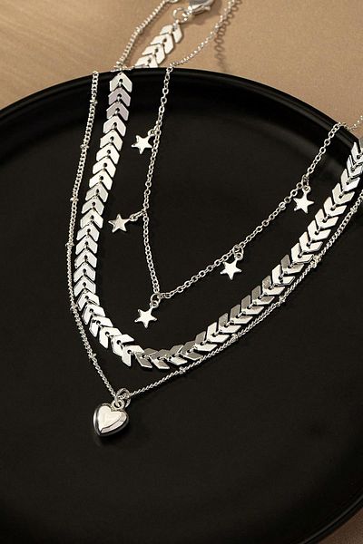 New Obsessions Silver Color Star Dangle Choker Necklace Set
