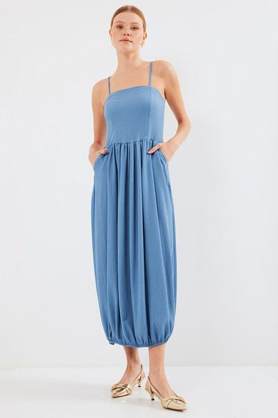 modaserdem 2492 Knitted Salopet Dress with Straps - Indigo