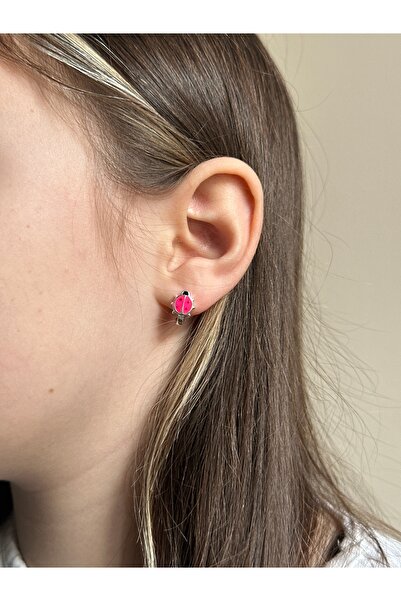 LITTLELUXE Uğurböceği Motifli 925 Ayar Gümüş Kız Çocuk Küpesi, Kız Çocuk Gümüş Küpe, Gümüş Çocuk Küpe