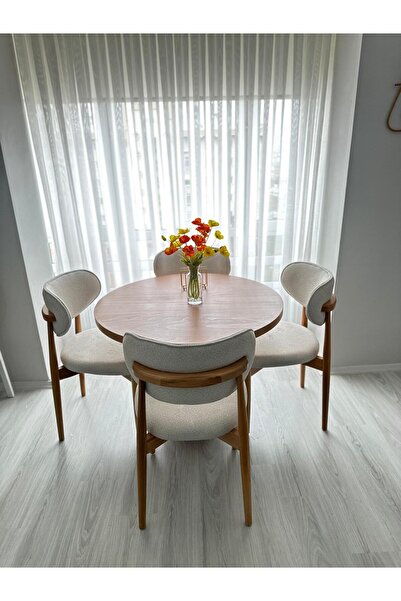 holzwelt Yuvarlak Ahşap Masa Takımı Bohem 4 Kişilik Mutfak Masa Sandalye Takı...