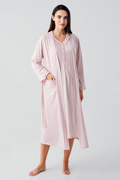 Artış Short Sleeve Buttoned Cotton Maternity Dressing Gown Nightgown Set