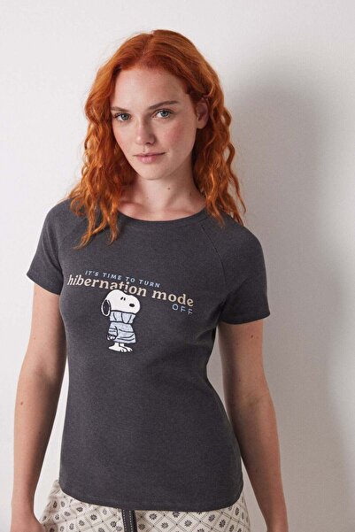 Women'secret تي شيرت سنوبي مضلع بأكمام قصيرة