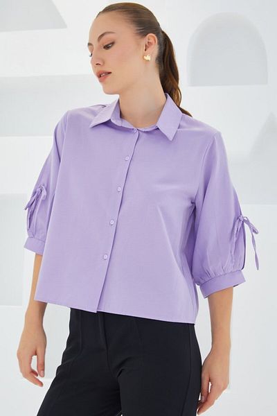 modaserdem Lilac Crop Shirt with Sleeve Detail 20246