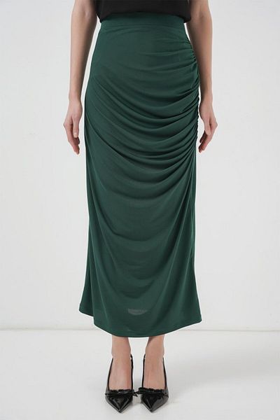 leyla sanat sanata yeni bir bakış açısı Leyla Sanat Sanata a New Perspective 8035 Shirring Midi Skirt - Emerald Green