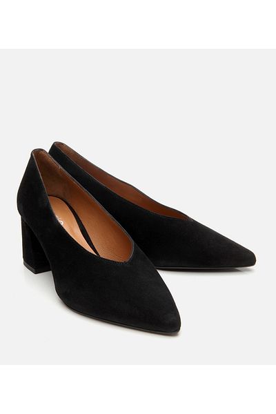 Hotiç Women's Suede Leather Black Thick Heeled Shoes