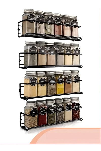 COOYA Spice Rack Wall Mount, 4 Pcs Space Saving Hanging Seasoning Organizer Storage Rack For Kitchen