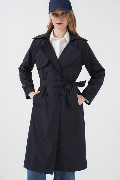 Bigdart 5918 Zweireihiger Trenchcoat mit Kragen – Marineblau