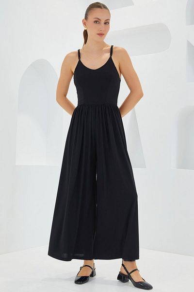 gelirr 7029 Wide Leg Strap Jumpsuit - Black