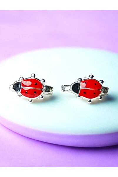 LITTLELUXE Uğurböceği Motifli 925 Ayar Gümüş Kız Çocuk Küpesi, Kız Çocuk Gümüş Küpe, Gümüş Çocuk Küpe