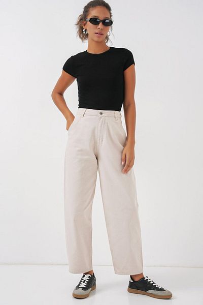 leyla sanat sanata yeni bir bakış açısı Leyla Sanat Sanata a New Perspective 6703 High Waist Denim Pants - Ecru