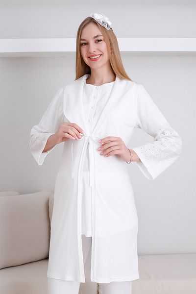 ERDENİZ TEKSTİL Maternity & Pregnant Dressing Gown and Pajama Set / Shawl Collar Buttoned Front Maternity Set