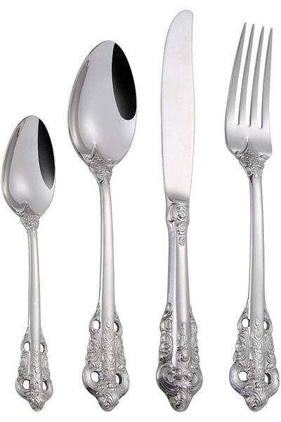 COOYA Palace Silverware Cutlery Set, Stainless Steel Court Utensils High Grade Tableware (Silver 4PC)