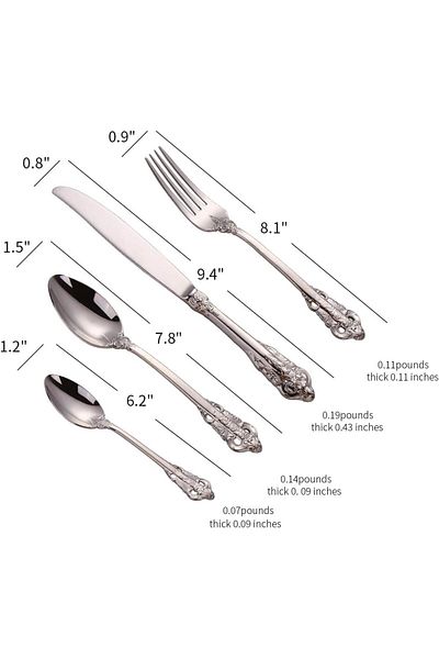 COOYA 4 Piece Cutlery Set, Stainless Steel Vintage Silver Flatware, Included Knife Fork Spoon