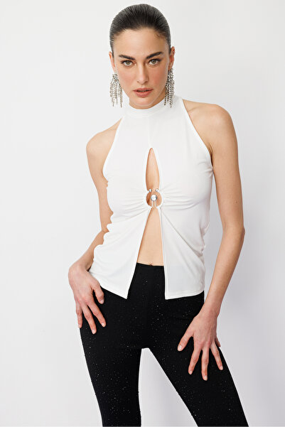 No Matter What Halter Neck Low-Cut Detail Blouse
