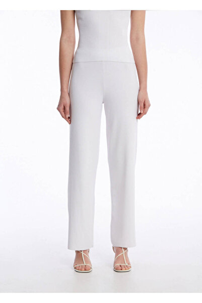 Knitss White Knitwear Trousers with Ribbed Knit Detail