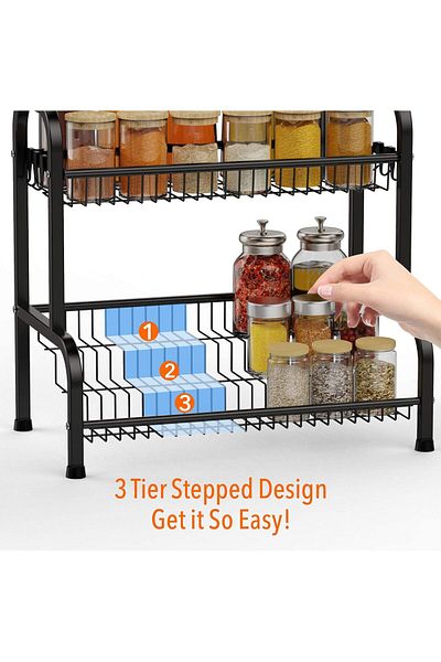 COOYA Spice Rack Organizer for Countertop, 2 Tier Seasoning Organizer, Large Capacity with Anti-Slip Feet