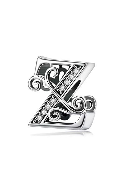 Fubena Dalgalı Desenli Z Taşlı Harf Gümüş Charm
