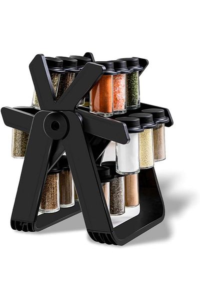 COOYA Rotating Spice Rack Set, With 18 Glass Spice Jars, Funnels and Labels, Easy Access and Storage