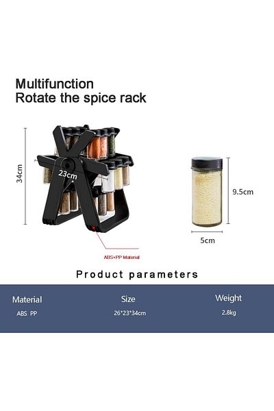 COOYA Rotating Spice Rack Set, With 18 Glass Spice Jars, Funnels and Labels, Easy Access and Storage