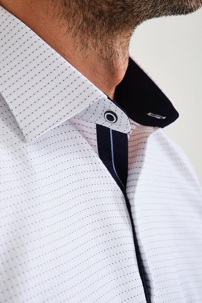 Fitmens Classic Men's Short Sleeve Dotted Gift Boxed Shirt Fs- 001218   - White Navy Blue