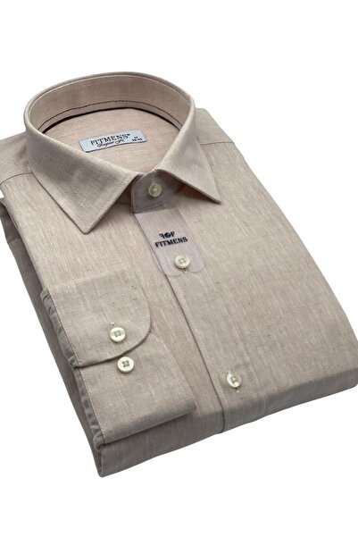 Fitmens Regular Fit Long Sleeve Linen Pocketless Gift Boxed Men's Shirt Fs-001578 - Beige