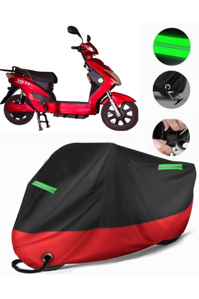 MotoEN غطاء دراجة نارية فاخر متوافق مع Volta VSX (متوافق مع القفل) أسود-أحمر
