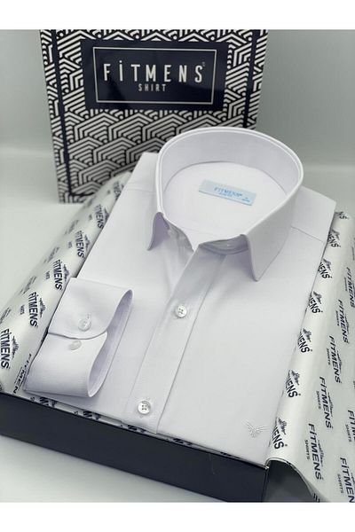 Fitmens Slim Fit Long Sleeve Satin Gift Boxed Easy Iron-On Men's Shirt Fs- 002968   - White