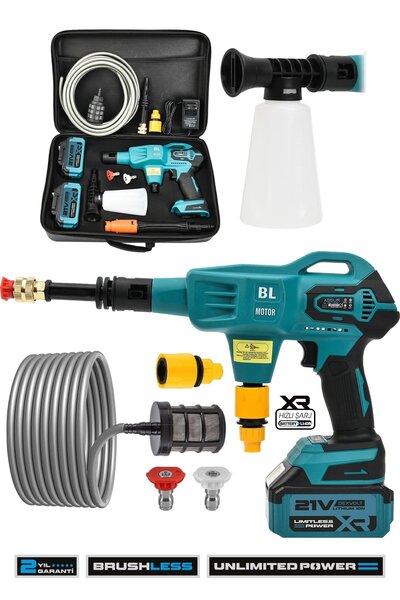 ASSUR 21v Yüksek Basınçlı Kömürsüz Motor Akülü Oto Araba Yıkama Makinesi Şarjlı