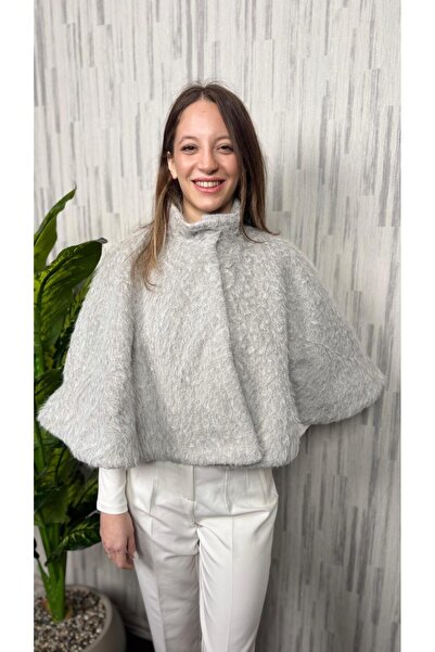 UTAB Gri Renk Çıtçıtlı ve Astarlı Kaşe Panço