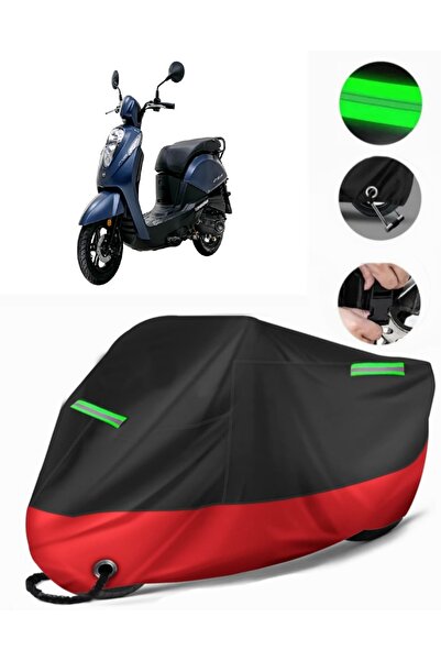 MotoEN غطاء دراجة نارية ممتاز متوافق مع Sym Mio 50 (متوافق مع القفل) أسود-أحمر